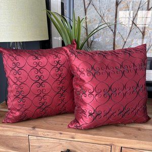 Pier One Cushions/Pillows Red /Burgundy With Embroidered Detail Set/2